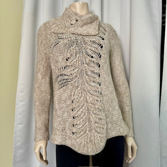 ANTHROPOLOGIE Moth Chunky Knit Sweater Cowl Neck Asymmetrical X-Small - Picture 1 of 7